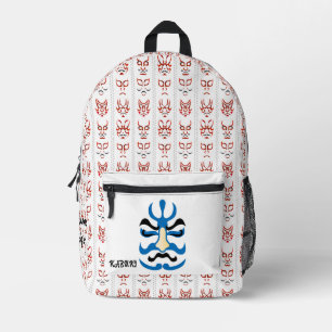 Custom Vintage Aesthetic Japanese kabuki Art Blue Printed Backpack