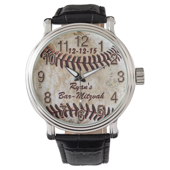 Custom Vintage Baseball Watch with 3 Text Boxes (Front)