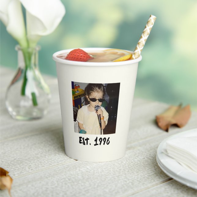 Custom Vintage Birthday Photo Cups with Est Year (Insitu)