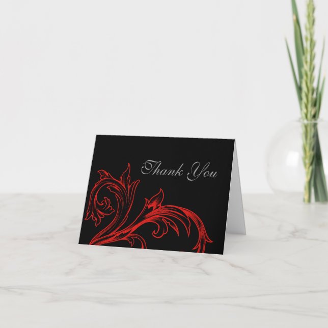 Custom Vintage Black & Red Wedding Thank You Card (Front)