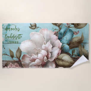Custom Vintage Blue and White Flower Bachelorette Beach Towel