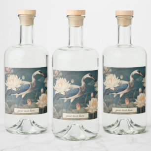 Custom Vintage Blue Crane Botanical Liquor Label