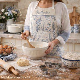 Custom Vintage Blue Wildflower French Toile Apron
