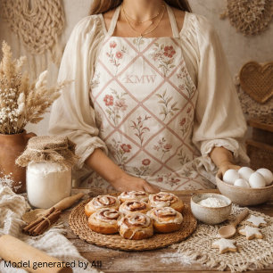 Custom Vintage Blush Pink Floral Lattice Pattern Apron