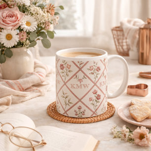 Custom Vintage Blush Pink Floral Lattice Pattern Coffee Mug
