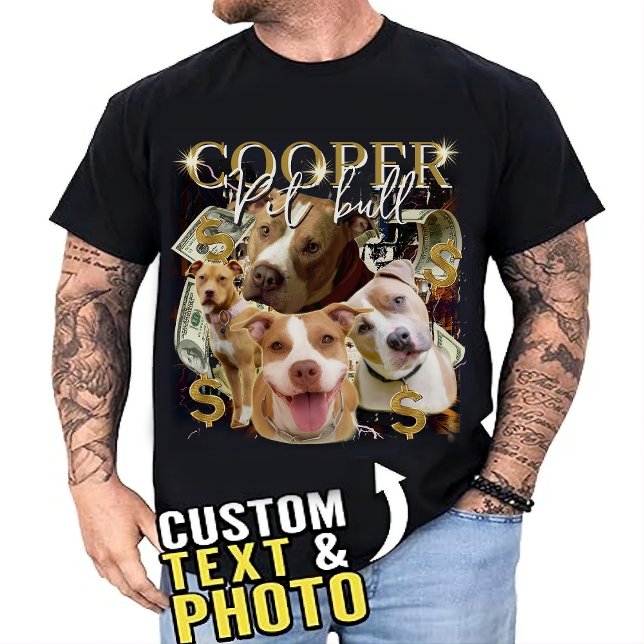 Custom Vintage Bootleg Pet Photo Collage T-Shirt (Creator Uploaded)