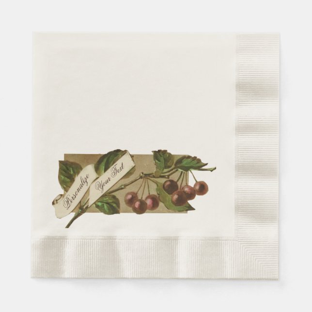 Custom Vintage Cherries Retro Fruit Old School Napkin (Front)