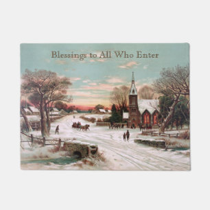 Custom Vintage Christmas Churchgoers Doormat