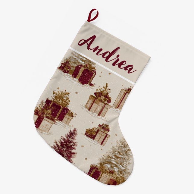Custom Vintage Christmas Pattern Holiday Stocking (Front (Hanging))