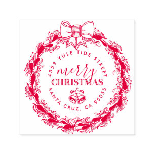 Custom Vintage Christmas Wreath Return Address Self-inking Stamp