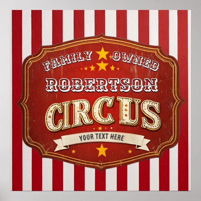 Custom Vintage Circus Sign – Striped Family Name  (Front)
