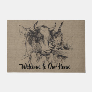 Custom Vintage Cow and Cat - Country Farm and Pets Doormat