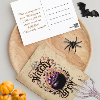 Custom Vintage Cute Spooky Script Halloween Witch Postcard