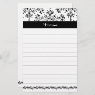 Custom Vintage Damask Floral Art 5.5" x 8.5" Lined Stationery