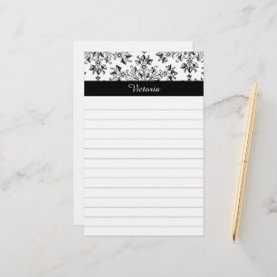 Custom Vintage Damask Floral Art Lined Stationery