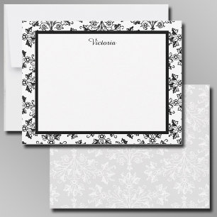 Custom Vintage Damask Pattern Black White 4.25x5.5 Card
