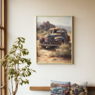 Custom Vintage Desert Car Rustic Painting Canvas Print