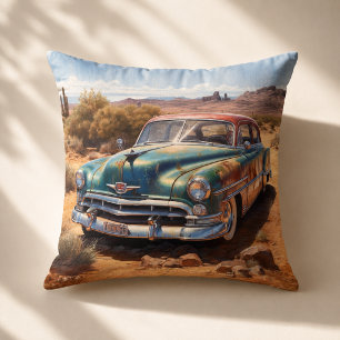 Custom Vintage Desert Sedan Painting Art Throw Pillow