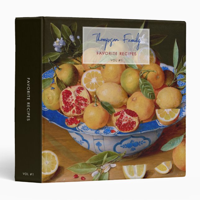 Custom Vintage Family Recipe Cookbook Oranges Binder (Front/Spine)