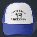 Custom Vintage Farmhouse Style Dairy Farm Trucker Hat<br><div class="desc">Classic typography and a vintage dairy cow etching help to create your own vintage dairy farm style logo trucker hat. Personalize the arched name text,  the year and location for a truly one of a kind gift to the serious or hobby dairy farmer in your life.</div>