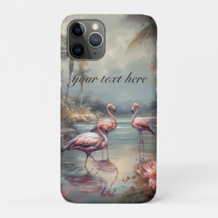 Custom Vintage Flamingo Tropical Lagoon Art iPhone 11 Pro Case