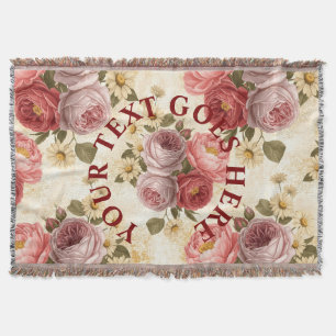 Custom Vintage Floral Personalized Throw Blanket