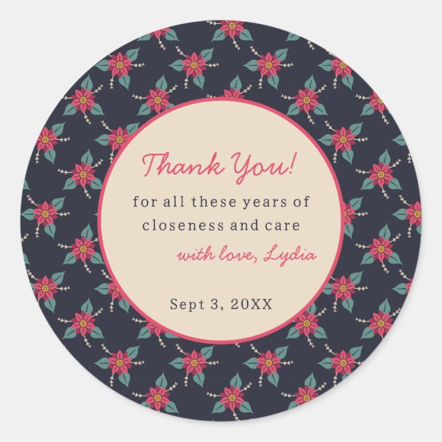 Custom Vintage Floral Thank You Sticker  (Front)