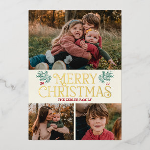 Custom Vintage Foil Merry Christmas Photo Card