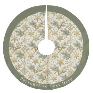 Custom Vintage Gold Snowflake Sage Green Pattern Brushed Polyester Tree Skirt
