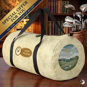 Custom Vintage Golf Course & Name Tag Weekend Duffle Bag