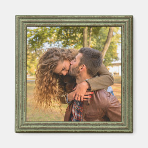 Custom Vintage Green Faux Wood Photo Frame Magnet