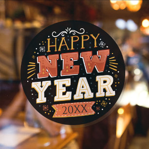 Custom Vintage Happy New Year Eve Design Unique Classic Round Sticker