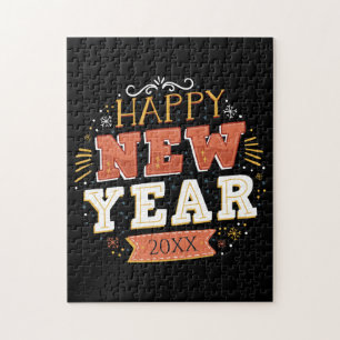 Custom Vintage Happy New Year Eve Design Unique Jigsaw Puzzle