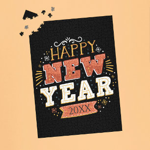 Custom Vintage Happy New Year Eve Design Unique Jigsaw Puzzle