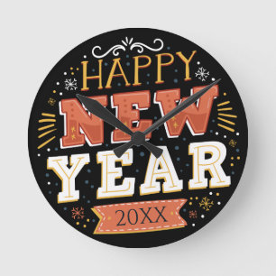Custom Vintage Happy New Year Eve Design Unique Round Clock