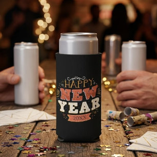 Custom Vintage Happy New Year Eve Design Unique Seltzer Can Cooler