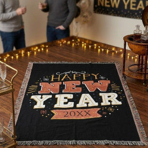 Custom Vintage Happy New Year Eve Design Unique Throw Blanket