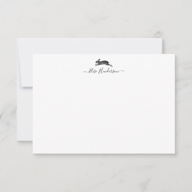 Custom Vintage Hare Rabbit Note Card (Front)