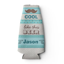 Custom Vintage Hipster Moustache Bottle Cooler