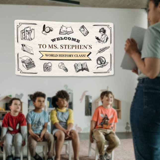 Custom Vintage History Teacher Classroom Welcome Banner (Custom Vintage History Teacher Classroom Welcome Banner)