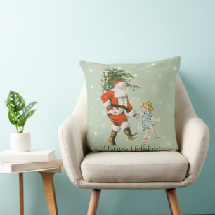 Custom Vintage Holiday Christmas Fun Santa Throw Pillow