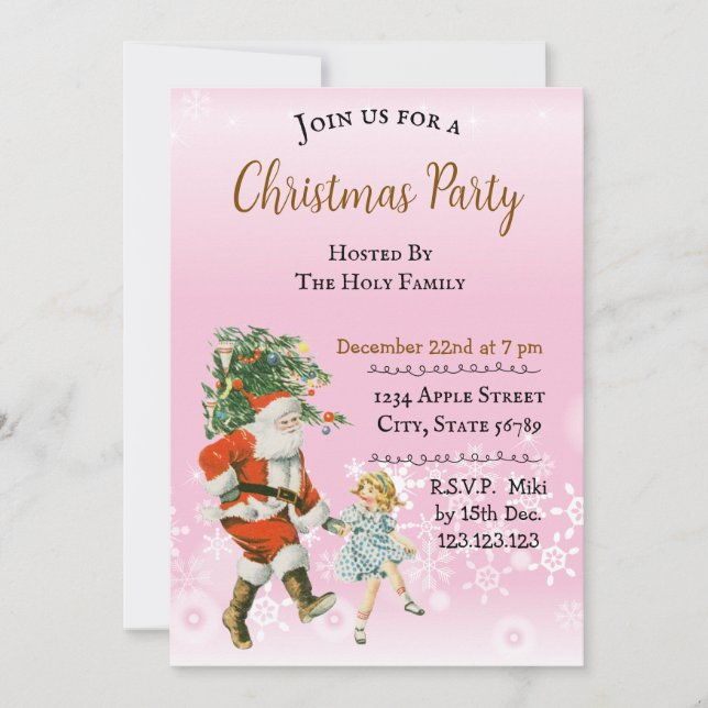 Custom Vintage Holiday Christmas Santa Pink Invitation (Front)