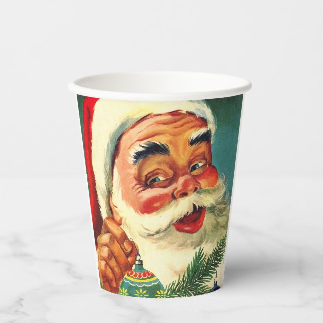 Custom Vintage Jolly Santa Claus Paper Cups (Front)