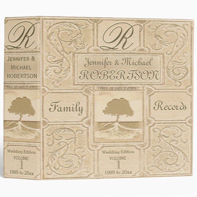Custom Vintage Look Family Tree Wedding Album Binder (Front/Spine)
