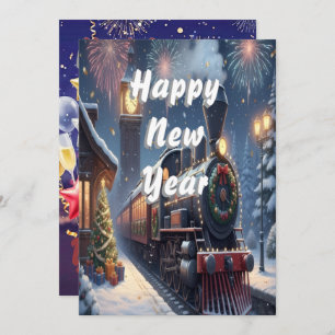 Custom Vintage Magical Express New Year Card