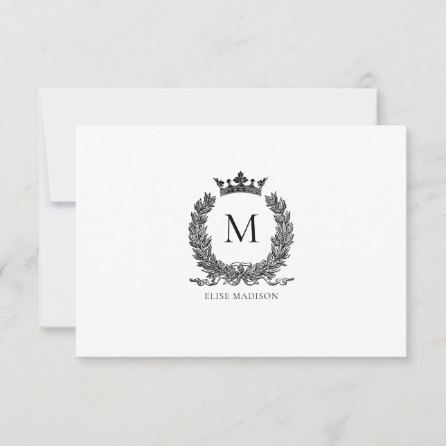 Custom Vintage Monogram Wreath Note Card (Front)