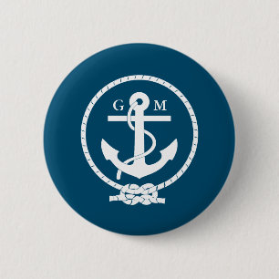 Custom Vintage Nautical Anchor and Line 2 Inch Round Button