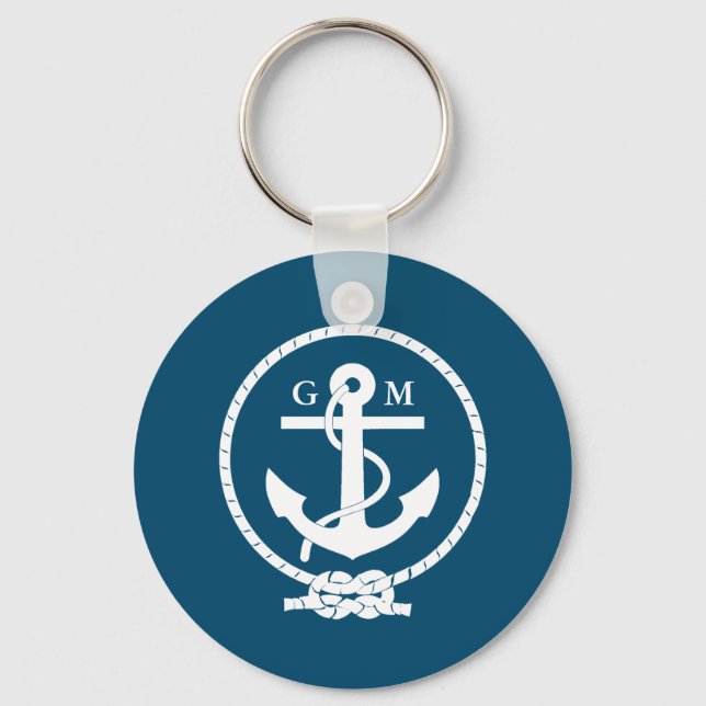 Custom Vintage Nautical Anchor and Line Keychain (Front)