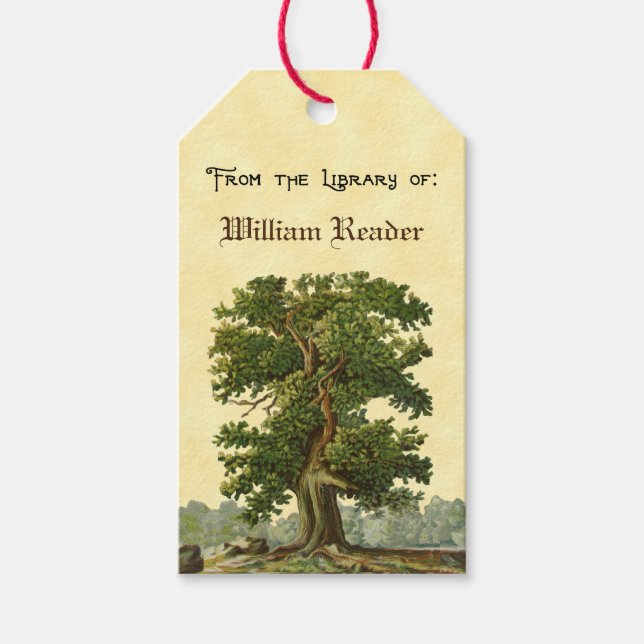 Custom Vintage Oak Tree Bookplate Tag (Front)