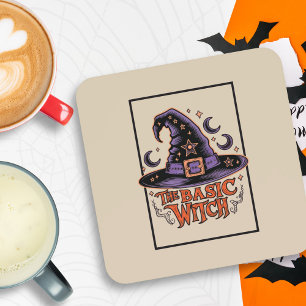Custom Vintage Orange Witchy Hat Halloween Witch Coaster